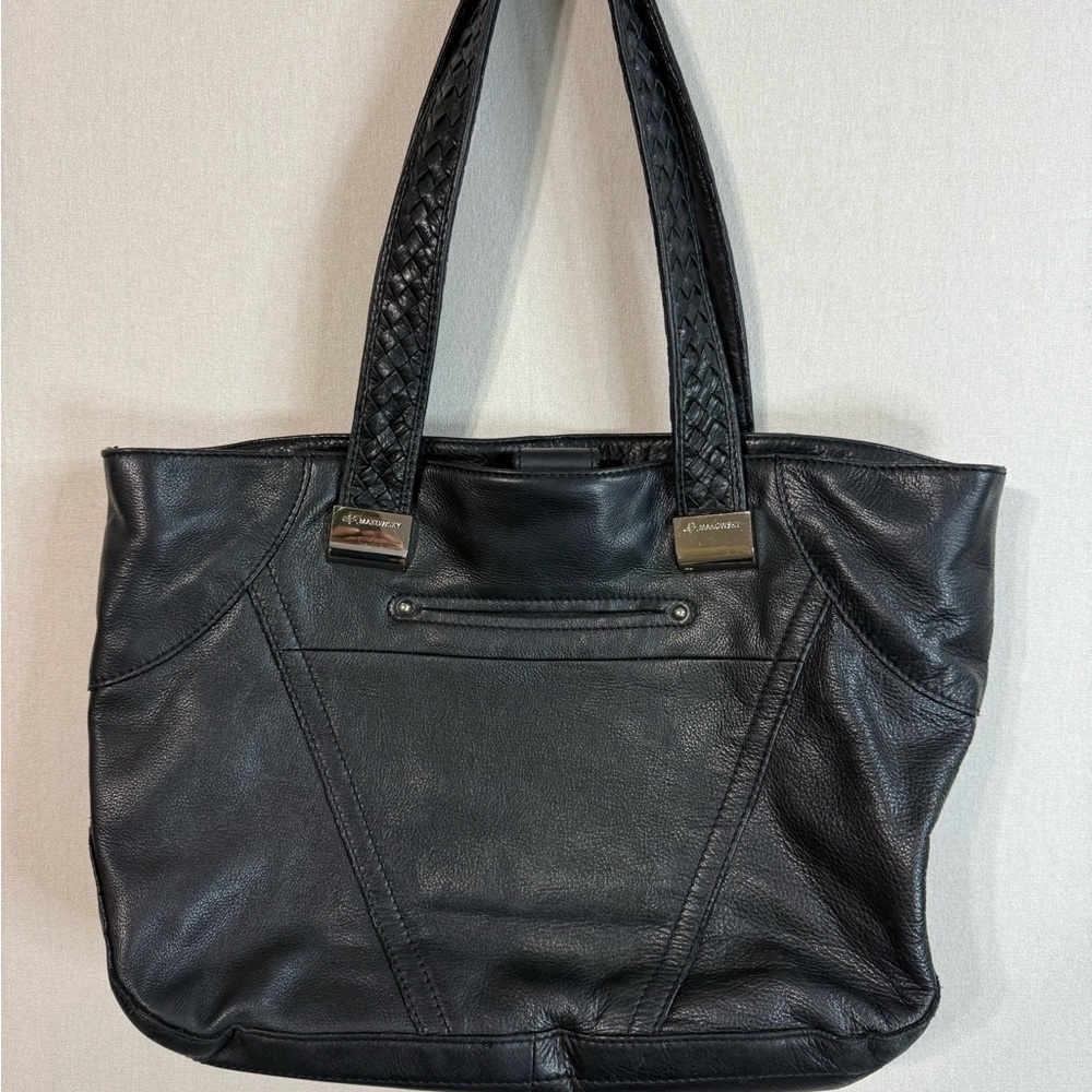 B. Makowsky Black Tote with Braided Straps
